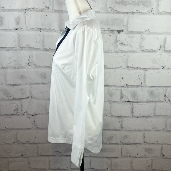 Vineyard Vines Velvet Trim Popover Long Sleeve V-Neck Top Blouse White Blue - Picture 5 of 12